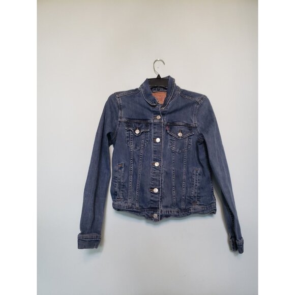 Levi's Jackets & Blazers - Levi's Jean Jacket Juniors L Blue Denim Button Front Trucker Stretch Medium Wash